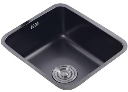 Lavello Cucina 1 Vasca Nero,Lavandino Cucina Piccolo,Lavabo Cucina In Acciaio Inox,Lavabo Rettangolare con Set Di Drenaggio,Installazione Appoggio o Sottopiano (37x31x19cm)