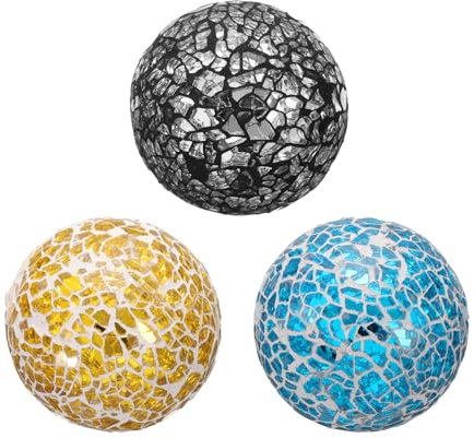 sourcing map 3 bolas de cristal decorativas de 2.36 pulgadas, esferas de centro de mesa, esferas de mosaico de vidrio para decoración, cuencos, jarrones, mesa de comedor, fiesta, color negro plateado,