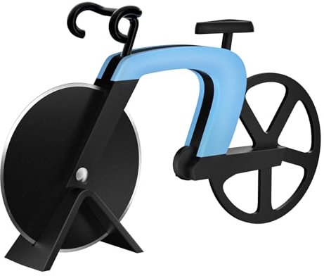 Tagliapizza Bicicletta, Tagliapizza a Forma di Bicicletta in Acciaio Inox Lame con Rivestimento Antiaderente Utensili da Cucina con Cavalletto, Blu