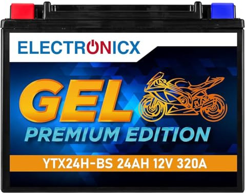 Electronicx GEL YTX24H-BS 12V 24Ah 320A Motorradbatterie – Gel Starterbatterie wartungsfrei versiegelt – Hochleistungsbatterie für Motorrad Quad Roller ATV Jetski Aufsitzmäher – kompakt & rüttelfest