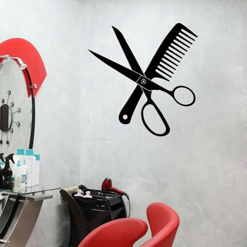 GZGZG Forbici pettine Adesivo in vinile Modello Adesivo da parete Negozio di barbiere Carta da parati rimovibile Adesivo artistico Decorazione da parete