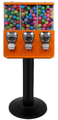 ZJHESXV Triple Head Candy Vending Machine, Commercial Gumball Vending Machine, Candy Vending Machine, Triple Pod Standing Dispenser with Stand and Adjustable Candy Outlet Size,Orange-1to1.37inOutlet