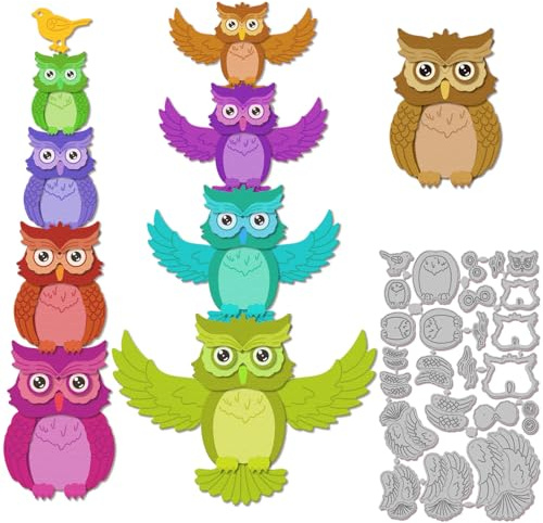 GLOBLELAND Eulenhaufen Papierpräge Stanzschablonen Set Vögel Handwerk Stanzmaschine Schablonen Tiere Metall Stanzschablone Set für Kartenherstellung DIY Papier Handgefertigtes