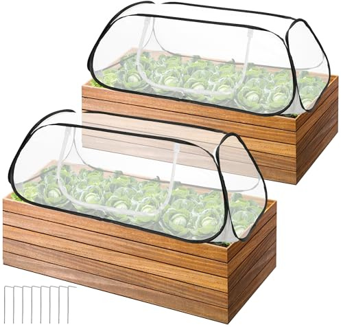 2 Pcs Pop Up Garden Rows Plant Cover, 46 x 22 x 16 Raised Garden Beds Vegetable Rows Plant Protector, Insect Bird Barrier Plant Net Cage with Stakes for Protecting Seedlings Fruits Vegetable Row