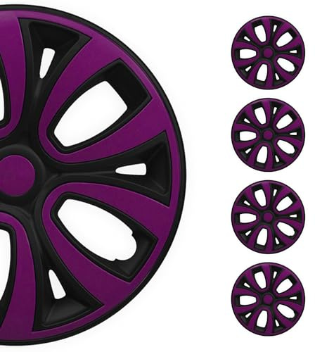 OMAC Lot de 4 enjoliveurs de roue 15 pour jantes en acier Noir brillant et violet