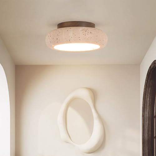YKSJDFH Wabi-Sabi Marmor Deckenleuchte Naturstein 18W LED Deckenleuchten 7,9 Zoll Gelb Travertin Deckenlampen Flur Deckenbeleuchtung für Küche Insel Schlafzimmer Wohnzimmer Eingangsbereich