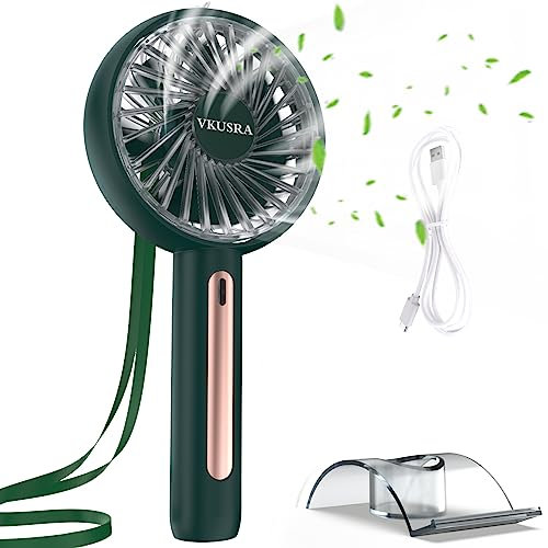 VKUSRA Handheld Fan Travel Fan with 4 Speeds & Built-in Rechargeable Battery, Powerful USB Desk Fan with Cellphone Stand & Adjustable Angle for Office School Home Outdoor