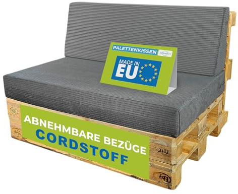 Pillows24 Palettenkissen 2er Set aus Cord, Abnehmbarer Bezug