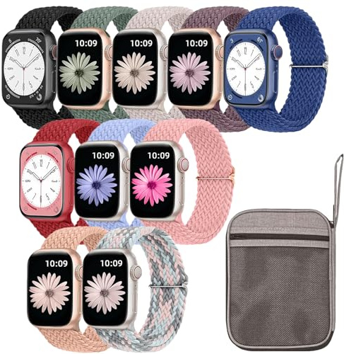 10 Pack Braided Stretchy Strap Compatible with Apple Watch Band 38mm 40mm 41mm 42mm 44mm 45mm 46mm 49mm Women Men,With Watch Strap Storage Case for iWatch Ultra Series10 9 8 7 6 5 4 3 2 SE