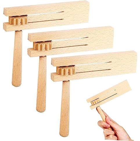 Abaodam Wooden Ratchet Noise Maker Toys Traditional Matraca Sound Instruments for Boys and Girls Party Sports Events 3pcs Set