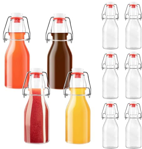 10 Botellas Cristal 250ml con Tapón Hermético, Botella Vidrio, Botella de Cristal Transparente Hermética para Bebidas, Cerveza, Aceite, Vinagre, olive oil, vinegar, juice, syrup, Agua