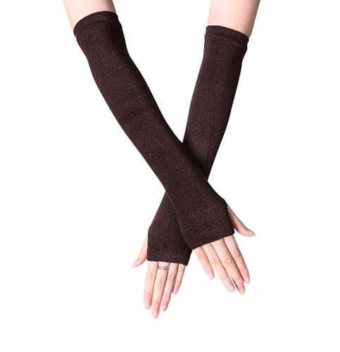 Little Angel Lange Armstulpen Damen Schwarz – Elegante Fingerlose Handschuhe für Herbst & Winter – Wärmende Stulpen mit Daumenloch, Gestreift Stricken Armwärmer für Büro, Alltag & Outdoor