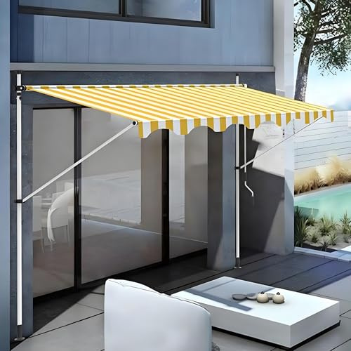 Justerbar utomhusmarkis med vev, vattentätt solskydd för balkonger och uteplatser, enkel installation, hörn, baldakin, gul och vit, UV-skydd perfekt för utomhusutrymmen