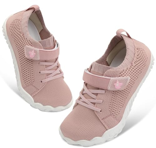 JOINFREE Kids Barefoot Shoes Boys Girls Wide Fit Trainers Lightweight Non Slip Zero Drop Sneakers for Toddler Little Big Kids Breathable Walking Shoes for School & Outdoor Pink UK 1