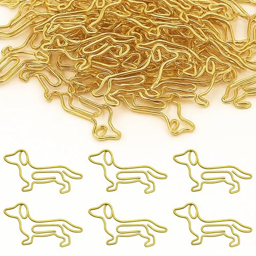 Dackel Büroklammern 50er Set - Dackel Merch, Goldene Dachshund Klammern als Dackel Geschenk, Niedliche Dackel Deko fürs Büro, Büro Accessoires für Hunde Liebhaber