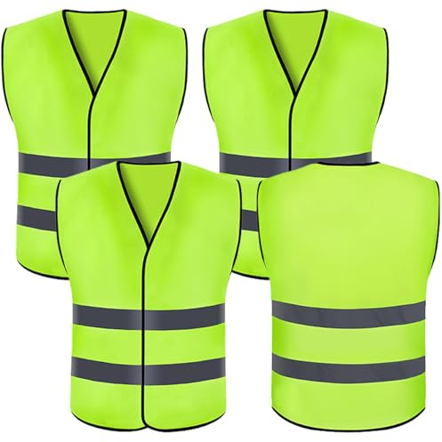 HTTDSLF 4 Pièces Gilet Hi-Vis Réfléchissant Haute Visibilité, Gilets de Sécurité Haute Visibilité, Gilet Jaune Réfléchissant Oui Nuit Marche Idéale Pour Garçons Et Filles