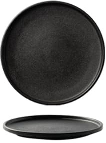 KUNANG Juego de 2 platos llanos de cerámica, color negro mate, platos de ensalada de 24 cm, aptos para microondas y lavavajillas,