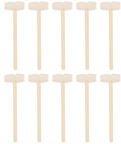 Homoyoyo 10pcs Mini Solid Wood Hammers Set, Small Wooden Mallets for Educational and Cake Decorating, Beige Miniature Hammer Tools for ’ Learning and Craft Activities
