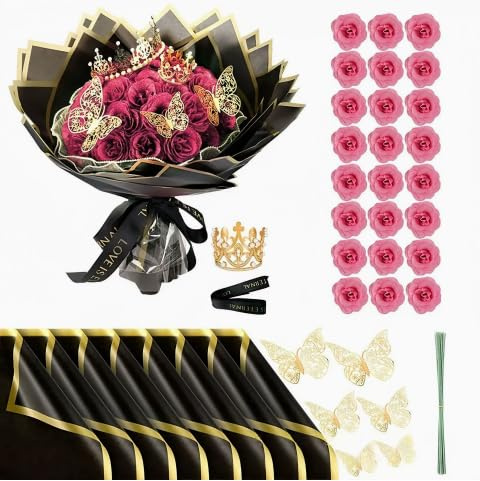 HORREX 24 Pièces Bouquet de Rose Artificielle, Bouquet de Fleurs Couronne, Fleurs Artificielles pour la Saint-Valentin, Mariages, Fiançailles, Anniversaires, Fête des Mères, Noël, Décoration (Rose)