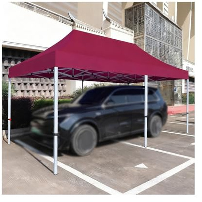 Outdoor-Carport-Überdachung Für Alle Wetterbedingungen, Robuste Ausführung Mit Metallrahmen Für Parken Von Pkw, Traktoren, Wohnmobilen Und SUVs(Wine Red,9.8x19.7x6.5ft)