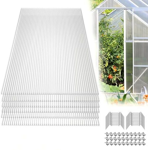 YRHome Lastre alveolari in policarbonato da 42 pezzi, 605 x 1210 x 4 mm, superficie totale 30,75 m², piastra per serra, con 150 staffe e 150 clip a Z