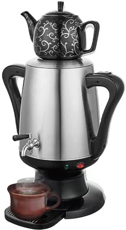 Elektrisk kaffe- och tebryggare med rostfri stålgryta, keramisk kopp och anti-skållningshandtag för säker bryggning