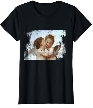 Angel Kissing Aesthetic Grunge Art Cherub T-Shirt, Women, Black, Small