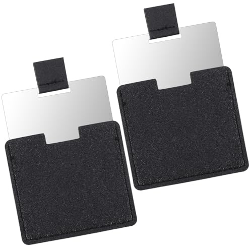 Ymapinc Specchio tascabile da viaggio, 2 pezzi, 6,9 x 5,8 cm, specchio compatto per borsa, in acciaio inox, infrangibile, per donne/uomini, con custodia in pelle PU (nero)