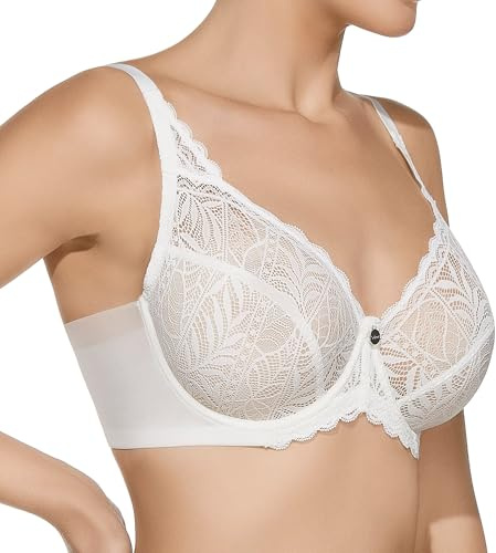 Selene, Sujetador Mujer en Encaje Floral Transparente, con Aros y Banda de Tul, Sin Relleno, Colección Melany