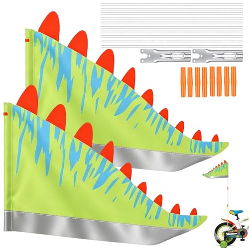 EGNGY 2 stück Dinosaurier Fahrradfahne für Kinder, reflektierender Fahrradwimpel Einzelne Höhe bis zu 150 cm, sichere Fahne für Fahrradanhänger, universelle Kinderfahrrad Fahne mit Reflektorstreifen