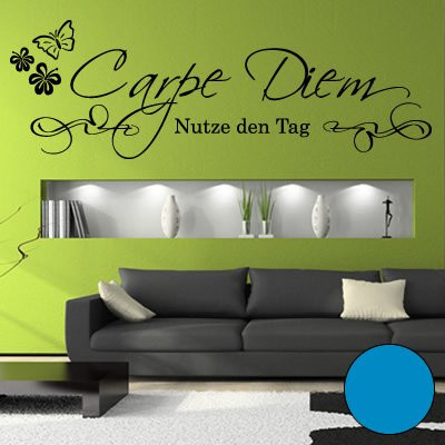 A428 - Adhesivo de pared Carpe Diem (disponible en 40 colores y 4 tamaños), vinilo, azul claro, 150 x 50 cm