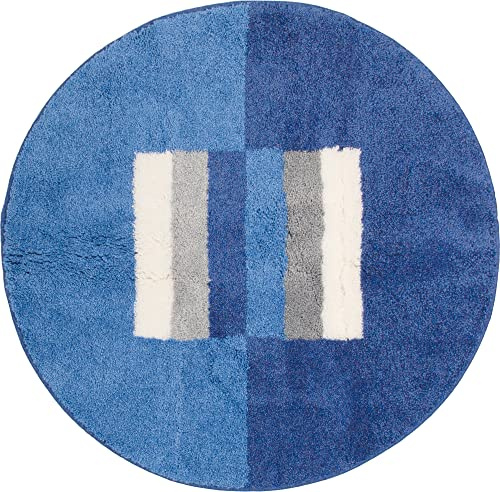 Erwin Müller Badematte Korfu, Badteppich rutschhemmend blau Größe rund: 90 cm Ø - für Fußbodenheizung geeignet, flauschig weich (weitere Farben, Größen)