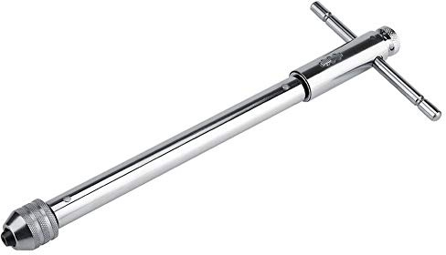 Yosoo Einstellbare Stahl Silber T Stab Griff Ratschenhahn Halter Schraubenschlüssel Haushaltslegierung Gewindebohrer Lang und Kurz Einhandratschenschlüssel Hahnschlüssel (M5-12 Long)