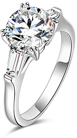 espere Sterling Silver 2 Carat CZ Baguette Round Solitaire Engagement Ring Bridal Wedding Jewelry (4)