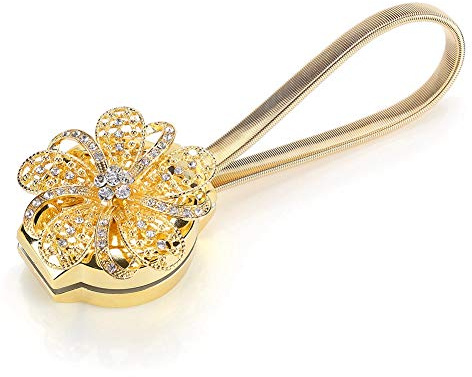 Magnetische Kristall Blume Vorhang Clip - Raffhalter für Gardinen, Gürtel Halter Stretch, Dekoration für Haus und Büro (Golden)