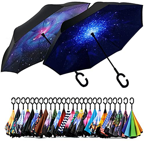 Siepasa Spar.saa Spar. Doppellagiger umgekehrter Saa mit C-förmigem Griff, Wasser, UV-Schutz, winddicht, gerader Regenschirm für Auto, Regen und Outdoor, Unisex