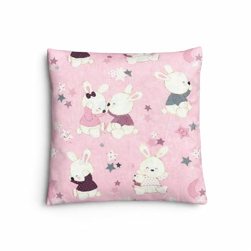 Kirschkernkissen 15x15 cm mit 2 waschbaren Hüllen | Handgemacht in Österreich | Wärmekissen & Kältekissen | Naturfüllung | 10 Designs für Babys & Kinder | (Rosa, Häschen)