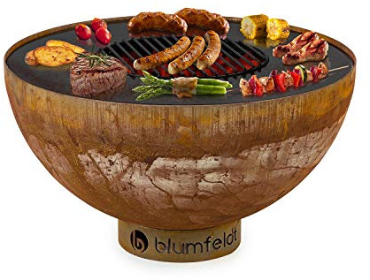 blumfeldt Savage Braciere con Griglia, Ø braciere: 60,5 cm, Resistente all'Acqua e al Gelo, Combustibile: Legna o Carbone, Materiale: Acciaio, Copertura Inclusa, Tipo: Piccolo, Ruggine