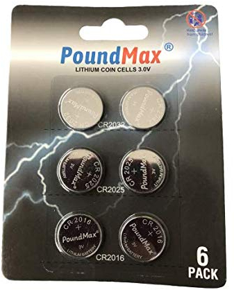 PoundMax Lithium-Knopfzelle CR2032, CR2025, CR2016, 3 V, 6 Stück