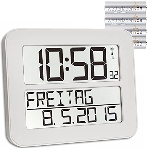 TFA Dostmann Timeline Max Funkuhr, Wanduhr, digital, mit Wochentag und Weckfunktion