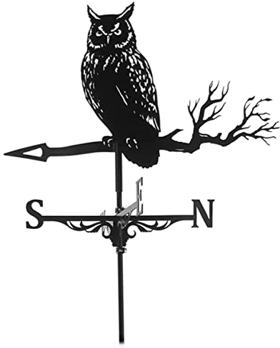 Wetterfahne für Garten, Wetterfahne Eule Edelstahl Gartenpfahl Retro Wetterhahn Richtungsanzeiger