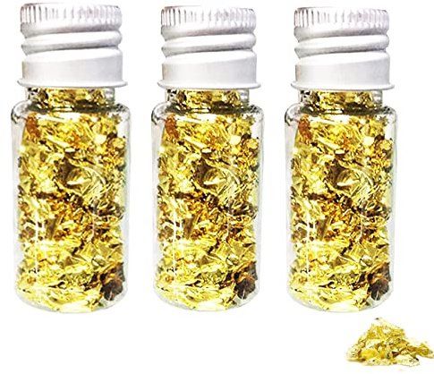 SovZovy 3 Flaschen Blattgold Blätter, erhältlich in Flaschen, Goldfolien-Blätter und Goldflocken für Kunst- und DIY-Projekte, Resin-Arbeiten, Vergoldung, Nageldesign