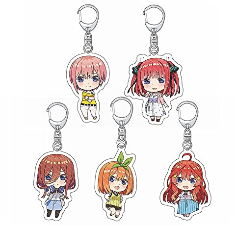 renmuq Lot de 5 porte-clés The Quintessential Quintuplets - Mignon dessin animé Nakano Miku Ichika - Mini porte-clés pour voiture, vélo, sac à dos, cadeau de cosplay