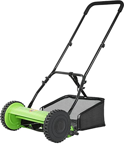15-Inch Lawn Mowers Push Mower Reel Mower Push, Adjustable Cutting Height with Grass Catcher 5 Steel Blades Easy to Use for a Green Healthy Lawn
