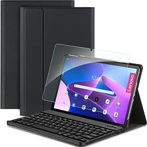 EasyAcc Tastatur Hülle Kompatibel mit Lenovo Tab M10 Plus (3rd Gen) 10.6 2022 mit Schutzfolie, Tastatur Magnetische Kabelloser Bluetooth Abnehmbare Bluetooth QWERTZ, Schwarz