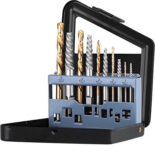 Mata1 - Set di punte per trapano per mancini - 10 pezzi, argento e oro - Punte per estrattori in metallo per rimuovere viti e bulloni rotti e svitati con custodia in ferro