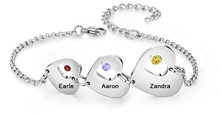 Jeweidea Damen Armband mit Namen Personalisiert Armband mit Gravur Herz Anhänger für Damen Mama Geschenk zum Geburtstag Muttertag Weihnachten