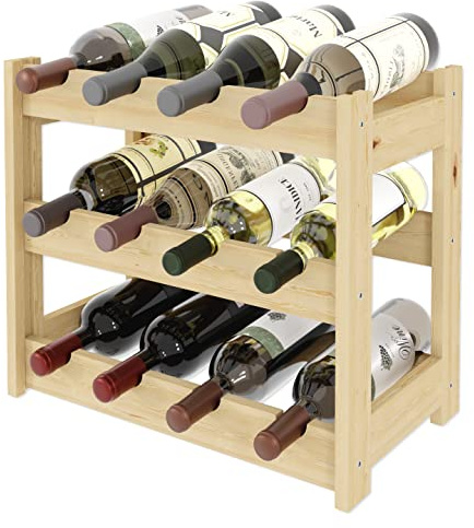 Lenmar, vinställ av trä för flaskor, natur, RW-1, vin, flaskhylla, källarhylla, hyllor, flaskhållare (natur, RW-1-12, 38 x 43 x 25, 3 liggande, för 12 flaskor)