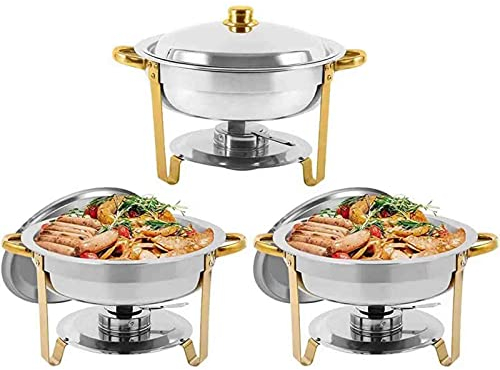 FJAUOQ Chafing Dish Set da Buffet Rotondo in Acciaio Inox 4.5 Litri Scaldasalimento con Coperchio in Acciaio Massiccio E Supporto per Matrimoni Feste di Catering,6.5l 2 PCS