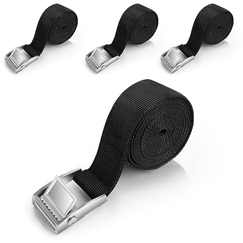 4 Pcs Cinghie di Fissaggio Cinghie di Tensione con Cricchetto Regolabili Nylon Cinghie per Assicurare Carichi,Cinghia di Serraggio Corta con Cricchetto,per moto rimorchio camion auto (2M-BLACK)